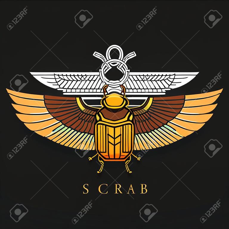 Symbol starożytnych Egipcjan. Kolorowa ilustracja egipskiego chrząszcza skarabeusza, uosabiającego boga Chepri.