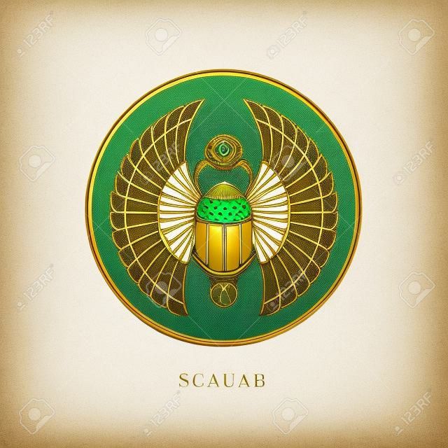 Illustrazione circolare dello scarabeo egiziano, personificazione del dio Khepri.