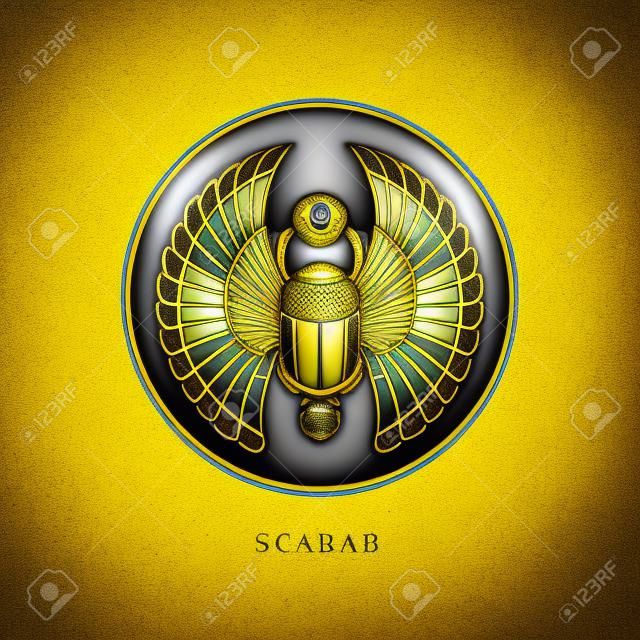 Illustrazione circolare dello scarabeo egiziano, personificazione del dio Khepri.