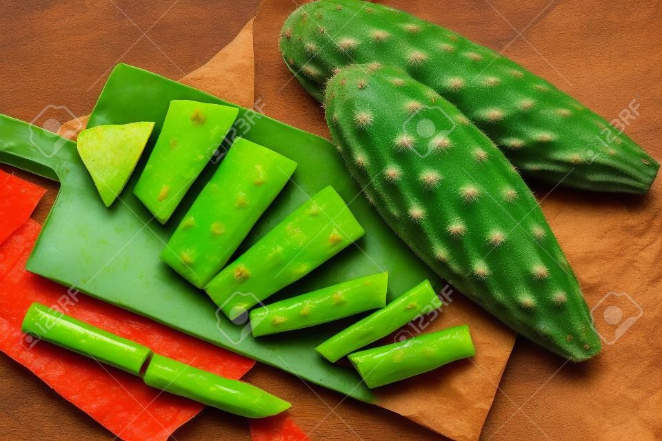 Leave of cactus nopales. Mexican food and drink ingredient
