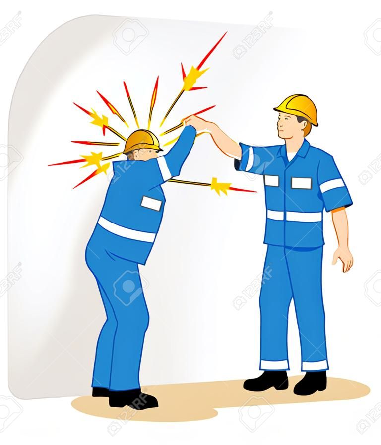Illustration représentant un fonctionnaire recevoir un émeu ma réseau haute tension de décharge électrique due à un accident du travail