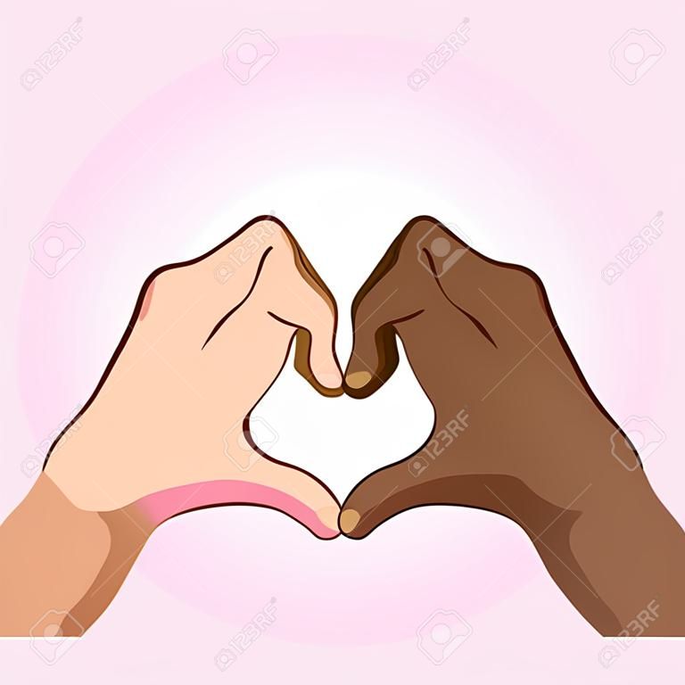 Illustration hands forming a heart, ethnicity. 
