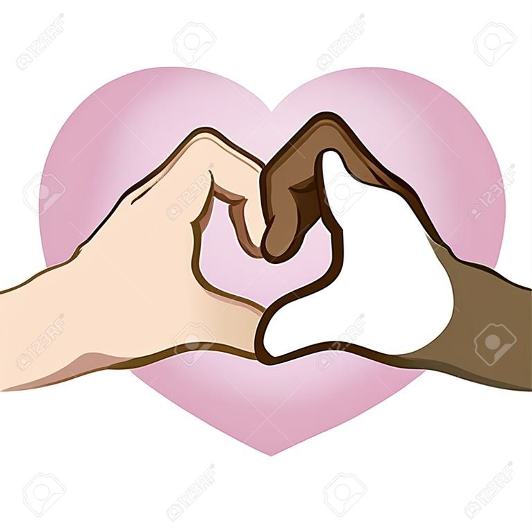 Illustration hands forming a heart, ethnicity. 