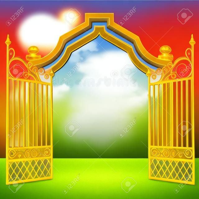 açık altın çit vektör çizim ile Göksel kapısı