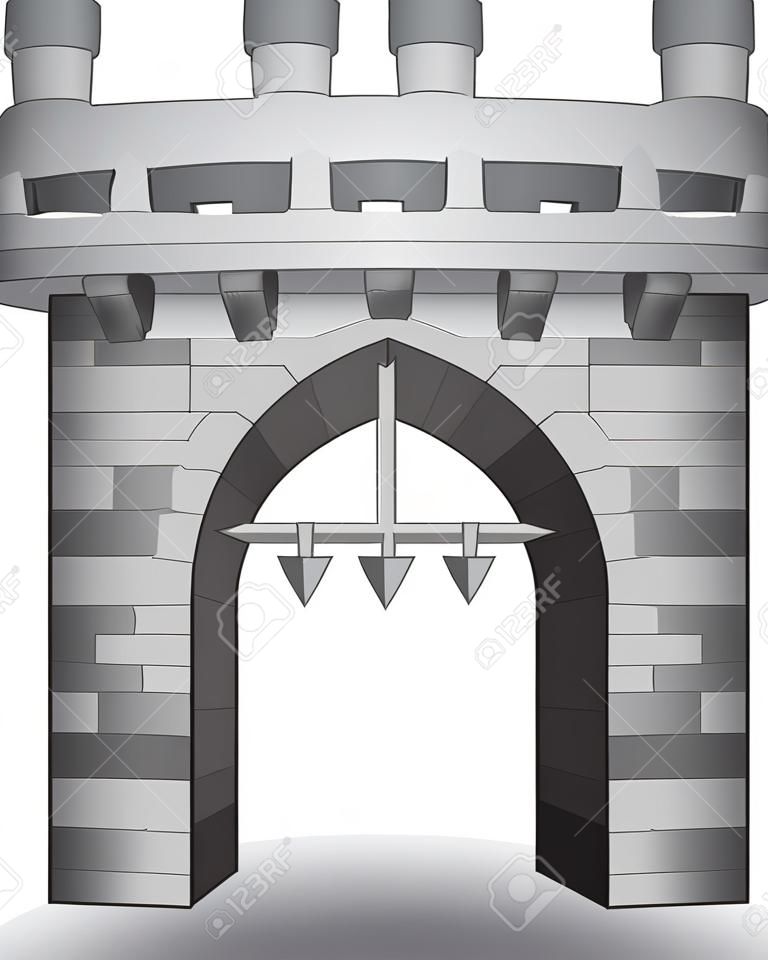 地面上的孤立的中世纪城堡大门