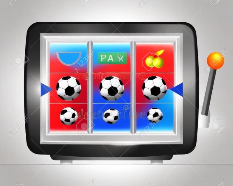 three soccer ball items on play machine frame vector illustration