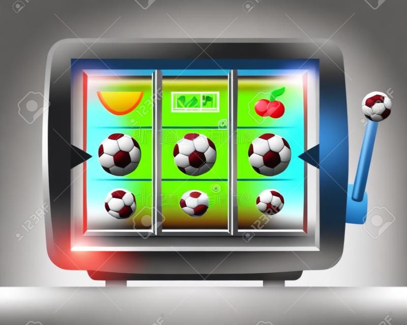 three soccer ball items on play machine frame vector illustration