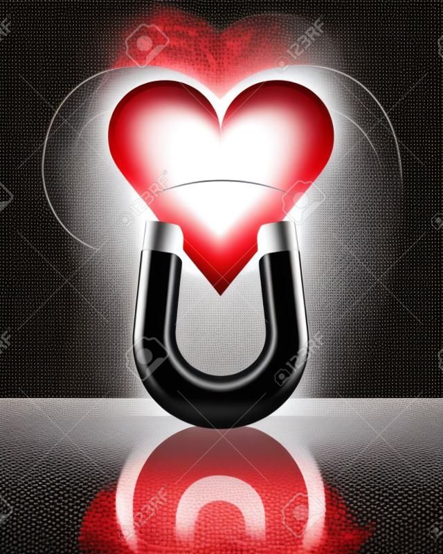 cuore rosso ha attirato con magnete campo magnetico illustrazione vettoriale
