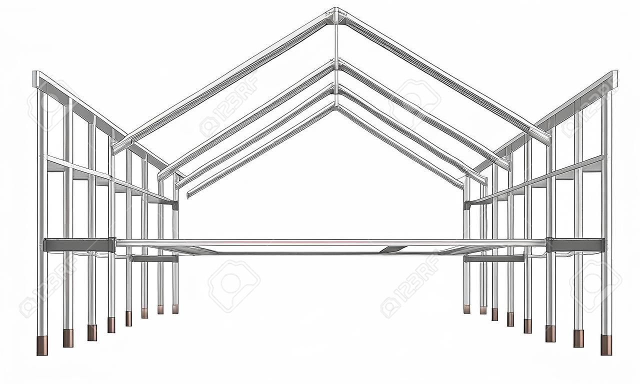steel frame wide building project scheme isolated on white