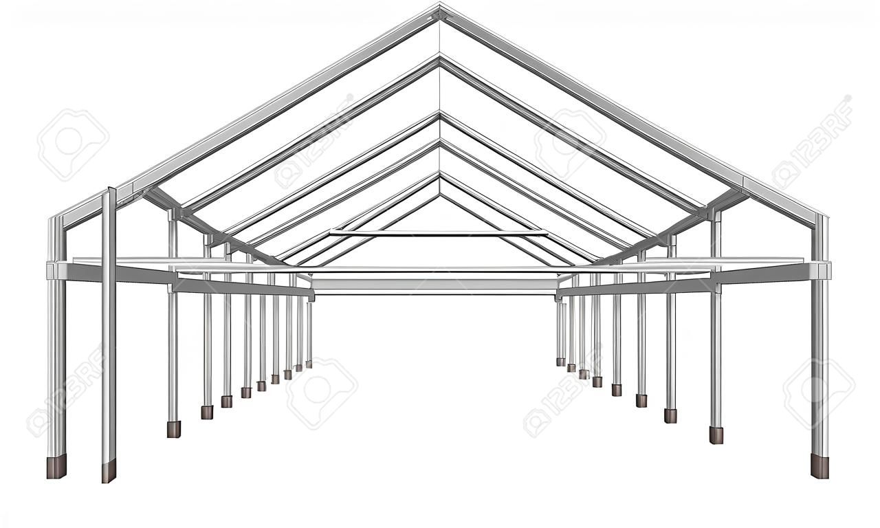 steel frame wide building project scheme isolated on white