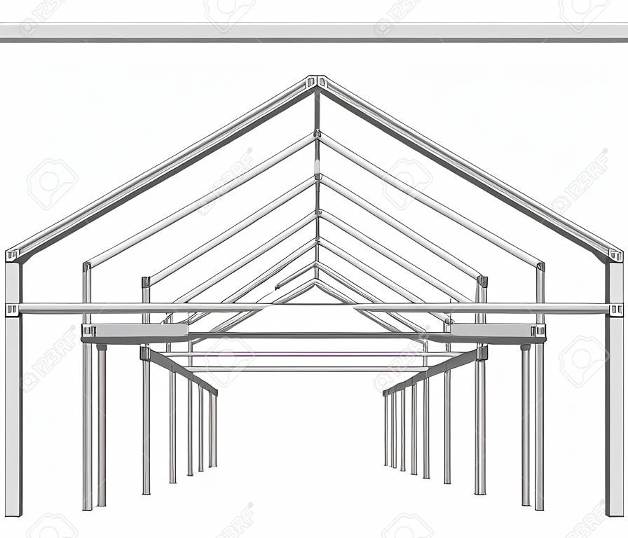 esquema de proyecto de construcción de marco de acero aislado en blanco ilustración vectorial