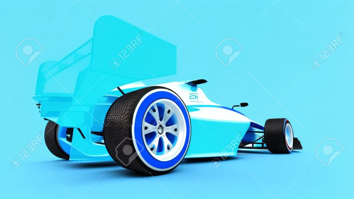 blue 3D formula car isolated on white perspective back view motorsport illustration design of my own