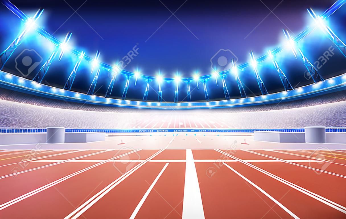 Leichtathletikstadion mit Rennstrecke Zielansicht Sport Thema Render-Abbildung Hintergrund