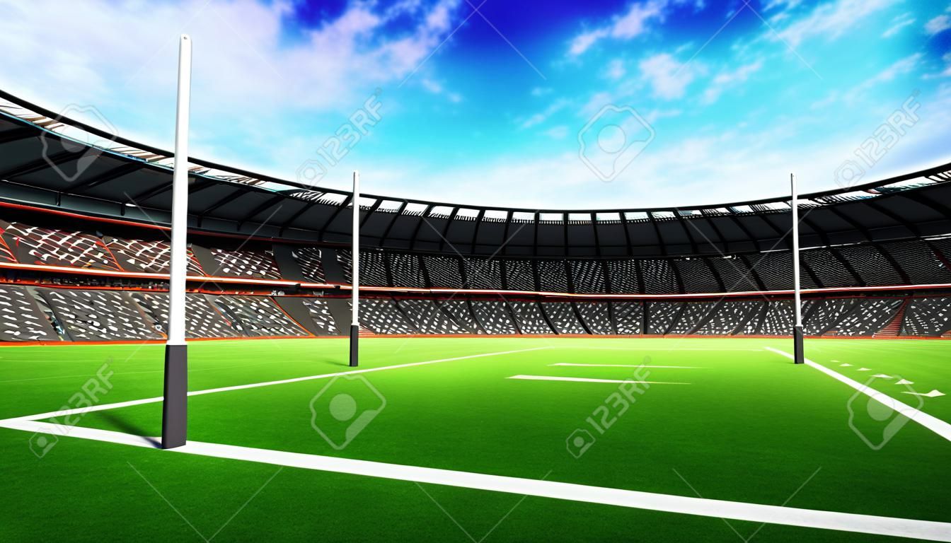 일광, 스포츠 테마에서 푸른 잔디와 럭비 경기장 3 차원 렌더링 그림