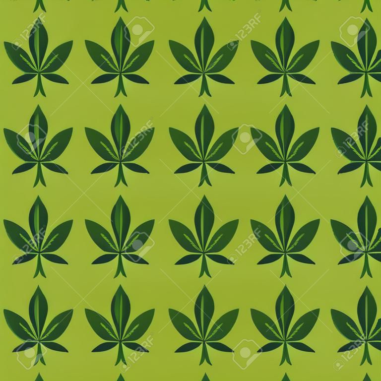 マリファナシームレスパターン。緑雑草ベクトルの壁紙。大麻の葉。タイルの背景。ベクターの図。ウェブ、包装、包装、ファッション、装飾、表面、グラフィックデザイン用