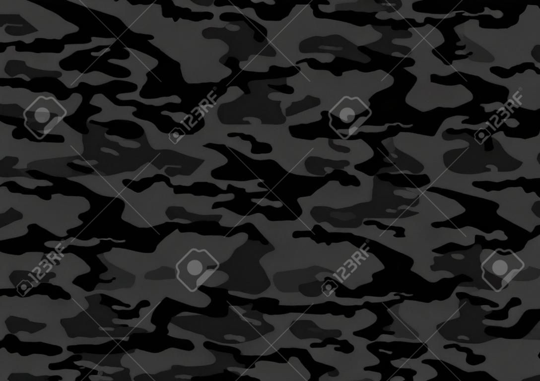 Moderno padrão sem costura camuflagem preta. Ilustração de fundo de vetor de camuflagem para web, banner, pano de fundo ou uso de design de superfície