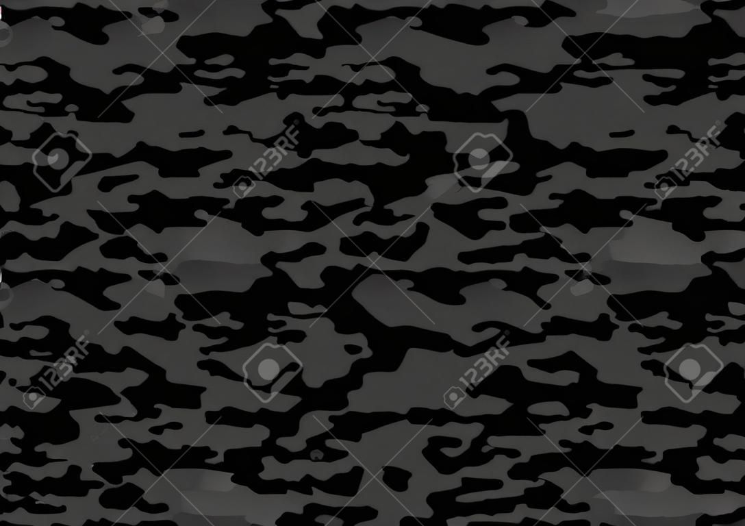 Moderno padrão sem costura camuflagem preta. Ilustração de fundo de vetor de camuflagem para web, banner, pano de fundo ou uso de design de superfície