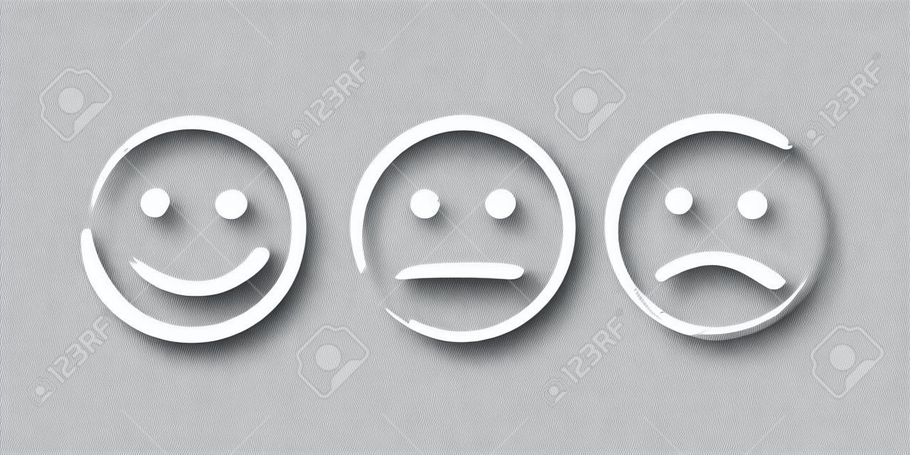 Abstrato engraçado estilo plano sorriso emoticon reação conjunto de ícones desenhado por pincéis