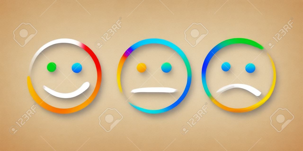 Abstract funny flat style smile emoticon reaction icon set drawn by brushes