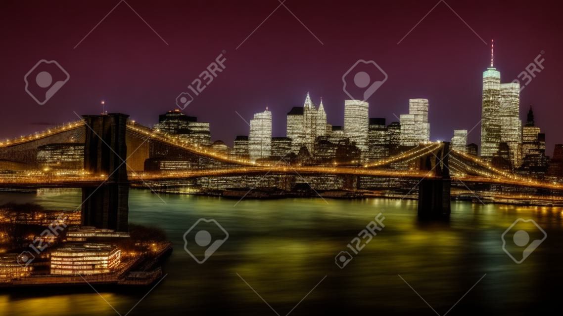 Brooklyn Bridge and Downtown Manhattan at dusk