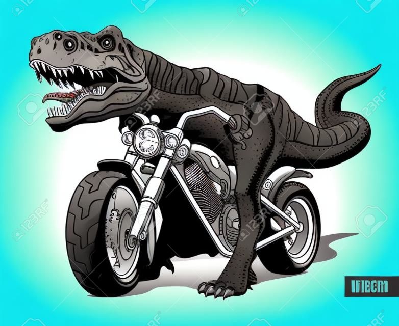 Tyrannosaurus Rex chevauchant une moto chopper ou bobber classique. Illustration vectorielle.