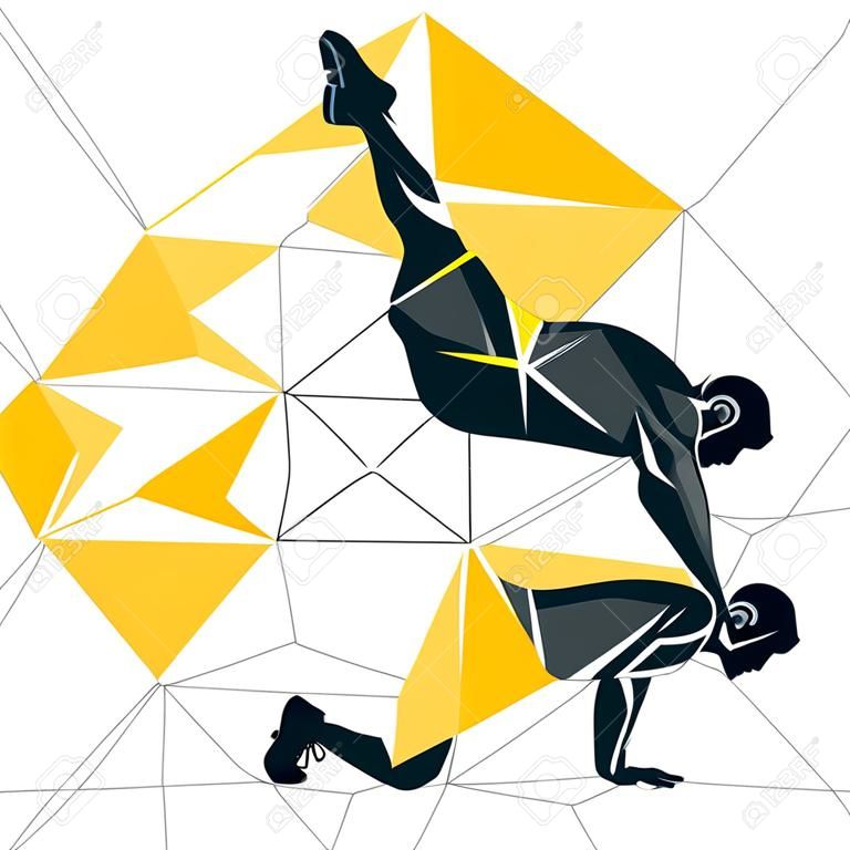 Geometric Crossfit concept. Burpee. Vector silhouette of man doing fitness and crossfit.