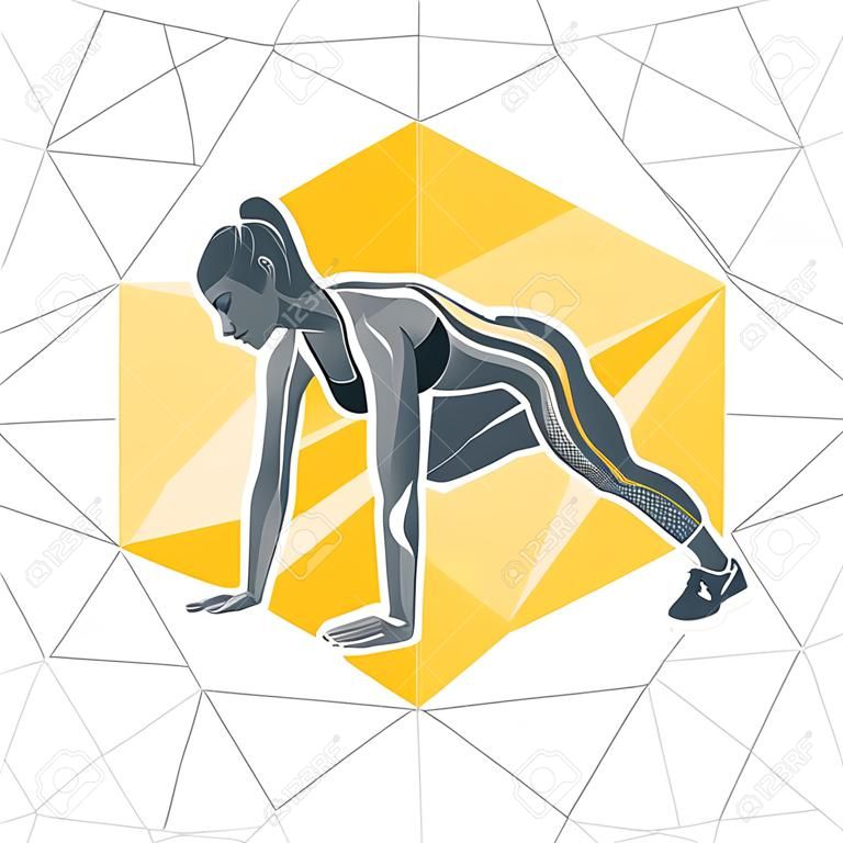 Crossfit concept. Vector silhouettes of woman doing fitness and crossfit workouts in many different position. Active and healthy life concept