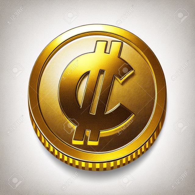Costa Ricaanse en Salvadoraanse colon valuta symbool op gouden munt, geld teken vector illustratie geïsoleerd op witte achtergrond