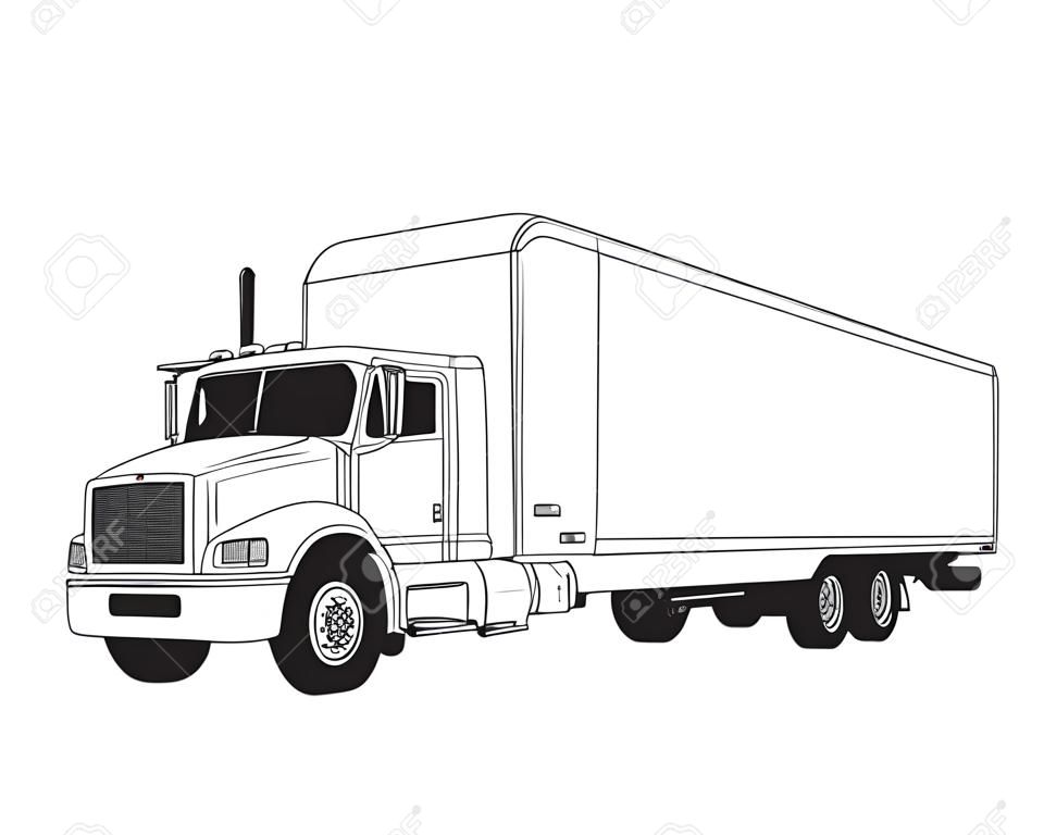 illustrazione vettoriale in bianco e nero di un rimorchio per camion