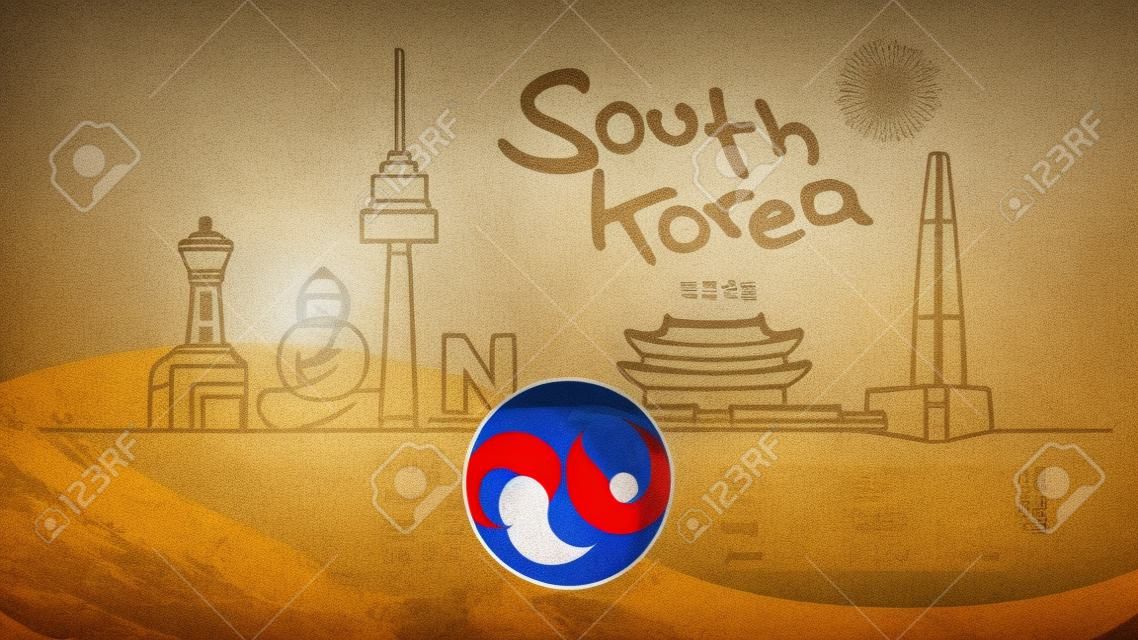 Símbolos de marcos famosos na Coreia do Sul, significado de hieróglifo: República da Coreia.