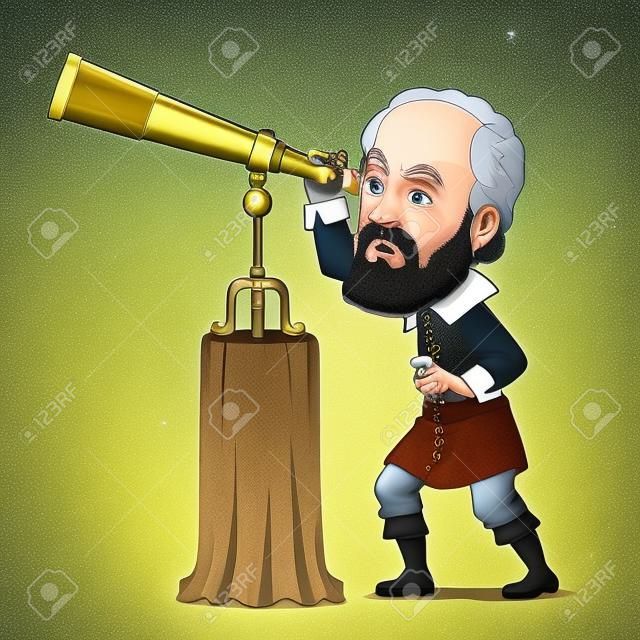 Cartoon personagem de Galileu, o astrônomo.