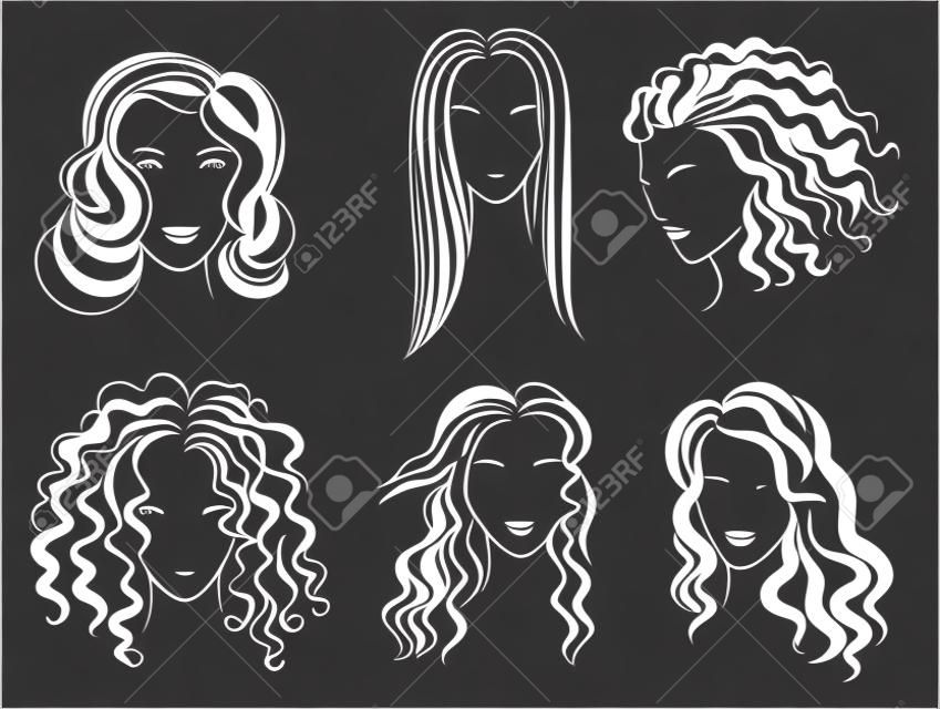 女性の髪のスタイルのシルエットのロゴに直面します。ベクトル図