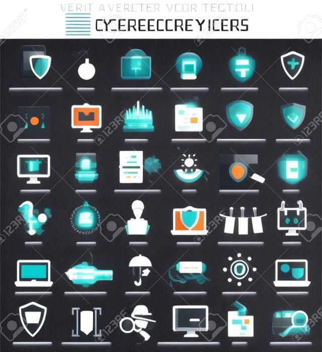 Vector Cyber ​​biztonsági lapos ikon készlet. Elegáns stílus design