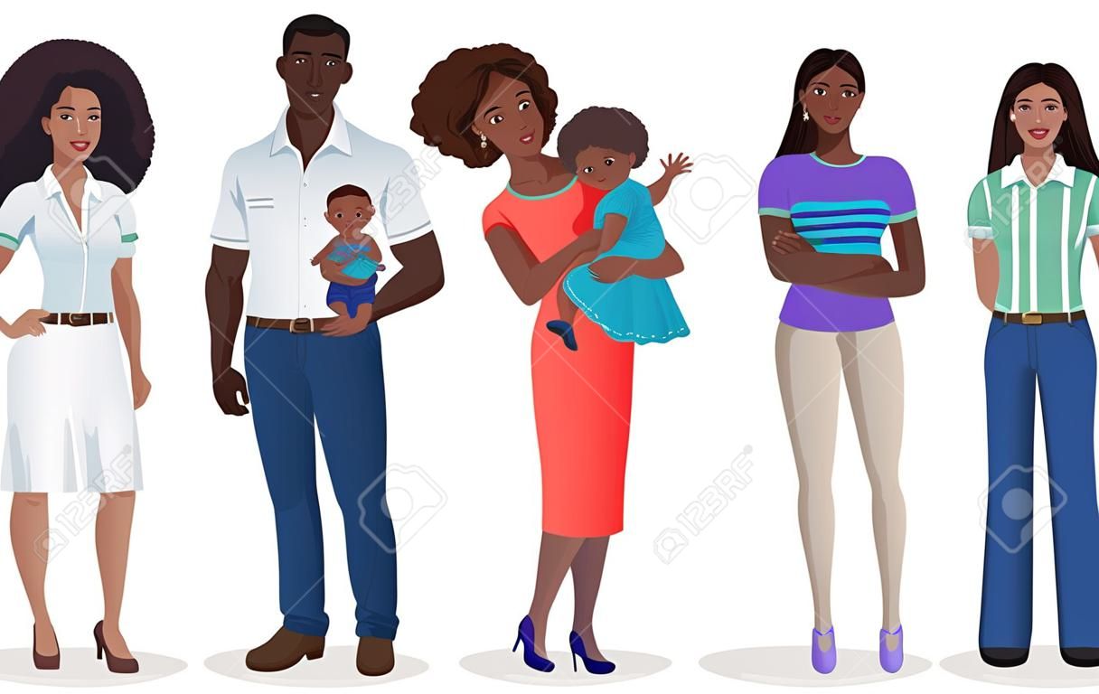 흑인 사람들이 가족 몇 가지 설정합니다. 남자와 여자