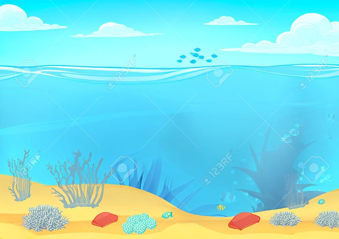 Cartoon tengerfenékre hátteret játék design. Víz alatti üres zökkenőmentes táj