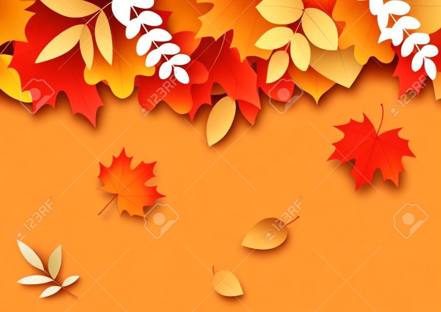 Ilustracja wektorowa jesiennego szablonu projektu z jesiennymi kolorowymi liśćmi