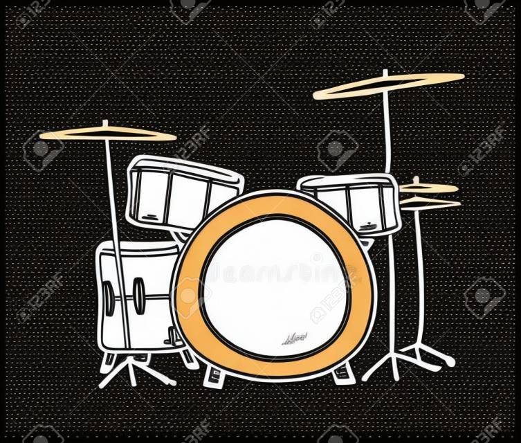 Drum Kit, une illustration de vecteur tiré par la main d'un ensemble de tambour.