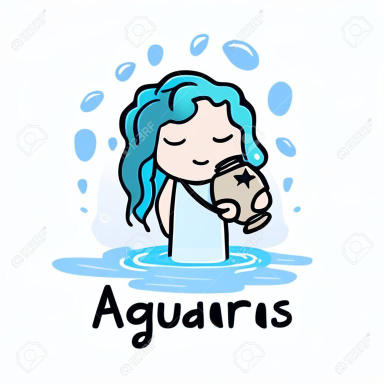 Aquarius Zodiac, a hand drawn vector cartoon illustration of Aquarius zodiac, The Water Bearer.