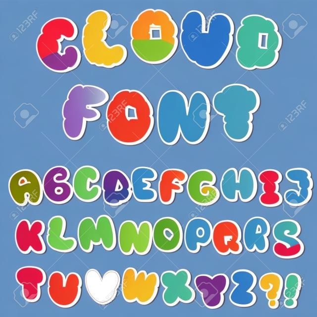cartoon cloud alphabet for design. Vector font
