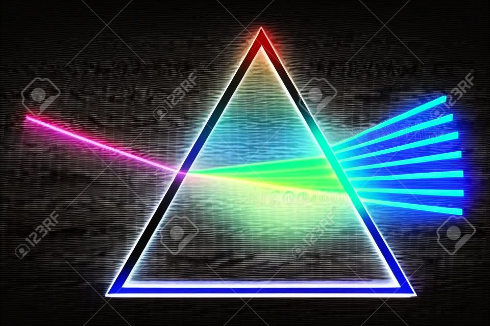 Physics phenomenon sign. Light effect. Triangular dispersive optical prism icon. Vector illustration. Stock image.