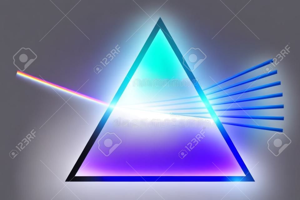 Physics phenomenon sign. Light effect. Triangular dispersive optical prism icon. Vector illustration. Stock image.