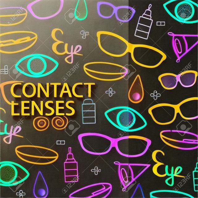 Banner for Optical Shop or Glasses clinic. Hand draw doodle background.