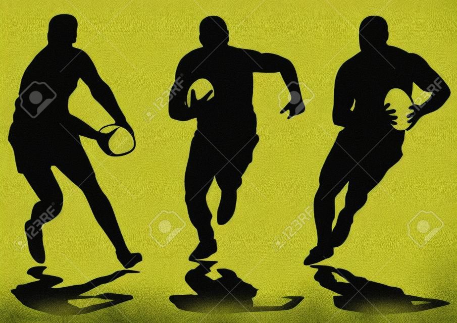 drie rugbyspeler silhouet