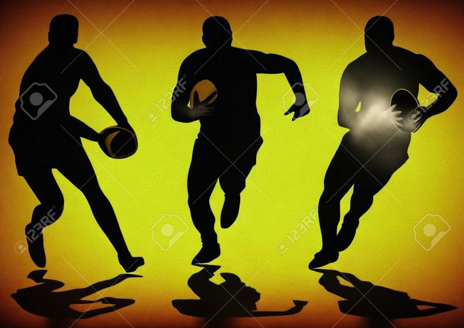 three rugby player silhouette
