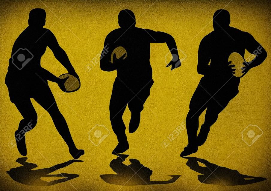 three rugby player silhouette