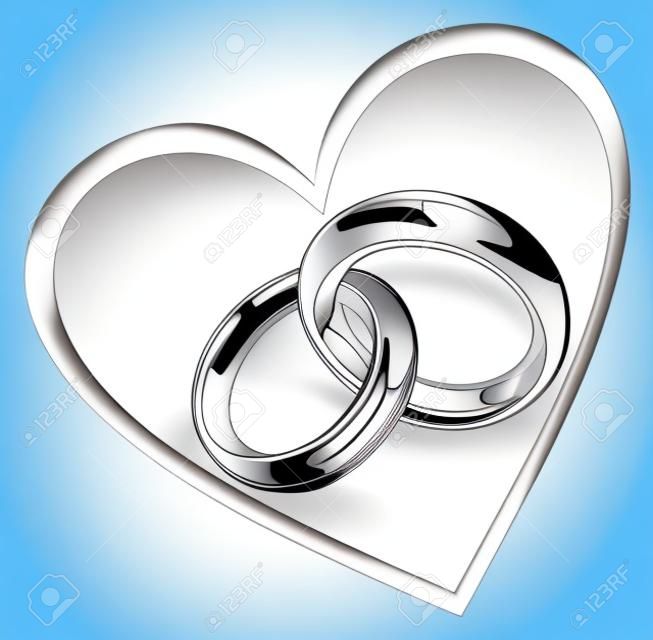在白色背景10上孤立的心向量圖的結婚戒指