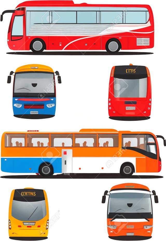 Two city buses. Tourist coach. illustration for designers