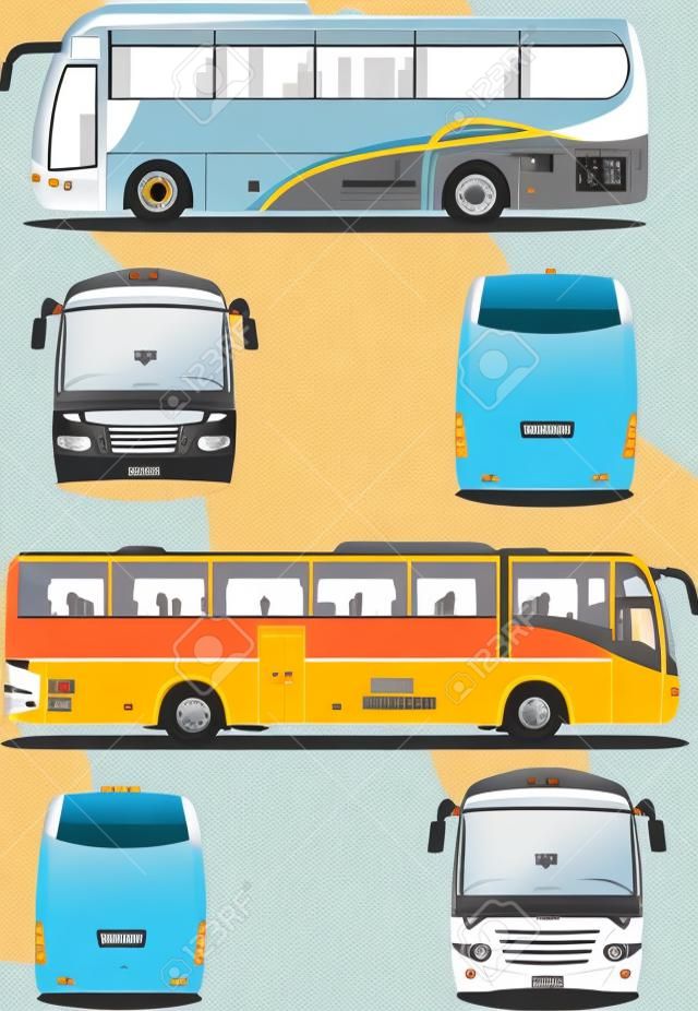 Dwa miejskie autobusy. Autokar turystyczny. ilustracji dla projektantów