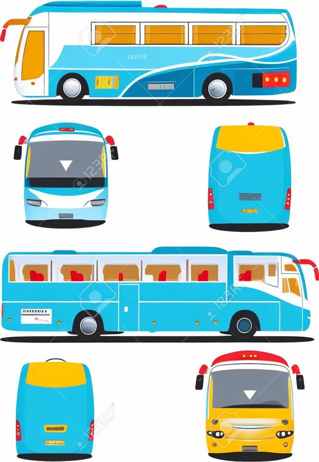 Dwa miejskie autobusy. Autokar turystyczny. ilustracji dla projektantów