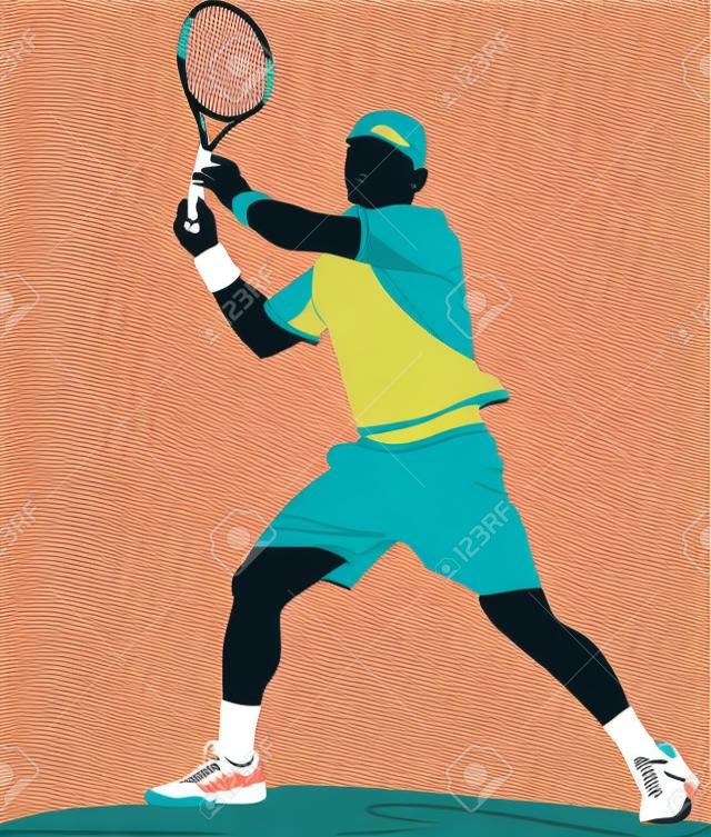 Tennisspeler. Gekleurde Vector illustratie